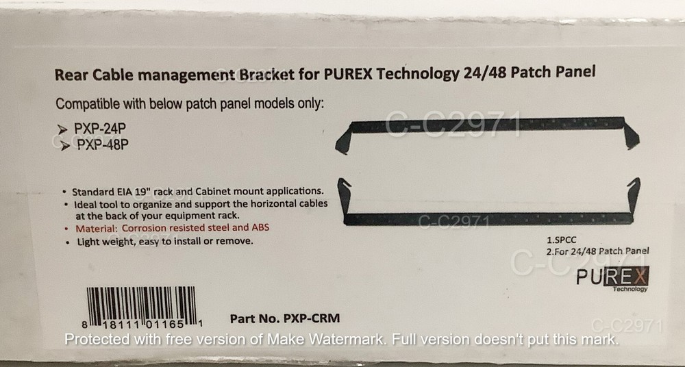 Purex Rear Cable Management Bracket for PUREX Technology 24/48 Patch Panel - NEW