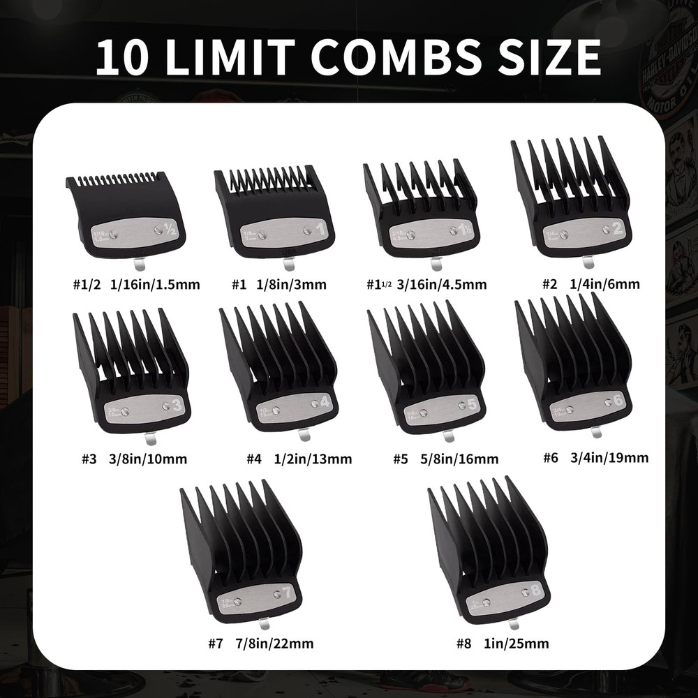 10-Piece Clipper Guard Set, Black Professional Set