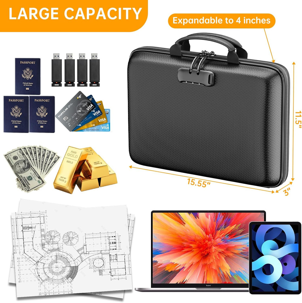 Fireproof File Organizer with Lock, Hard-Shell Case Fireproof Document Box wi...