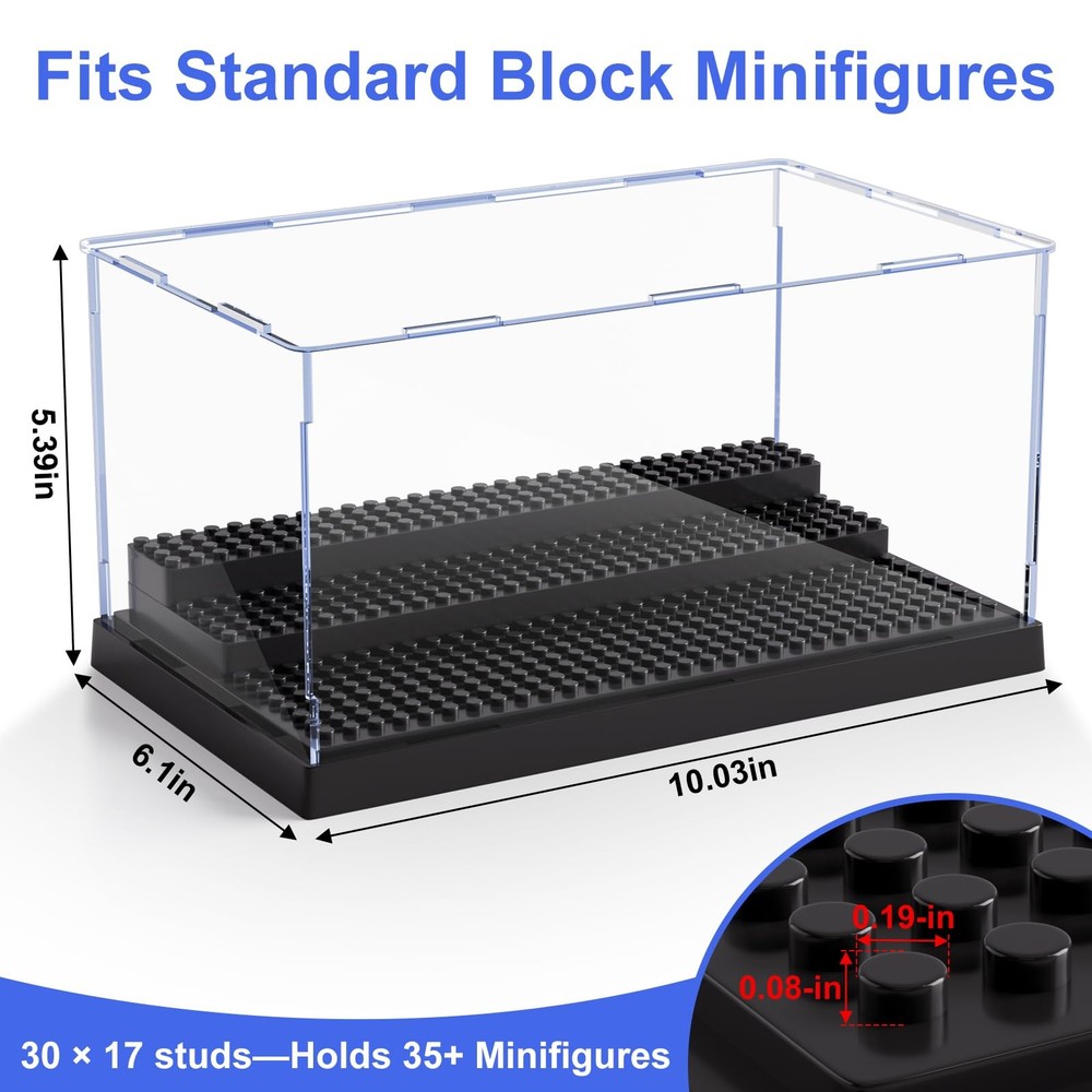 2 Pack Minifigure Display Case, Clear Acrylic Box with 3 Steps for Action Fig...