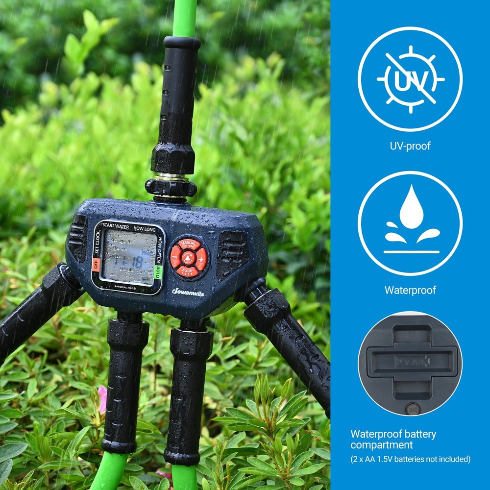 DEWENWILS Sprinkler Timer 4 Zone , Outdoor Garden Water Hose Timer Programmable