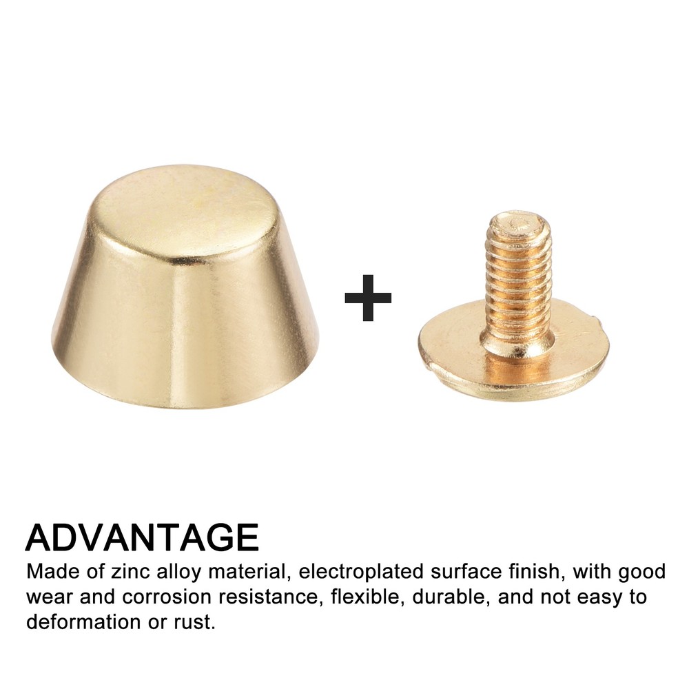 Screw Back Stud Spike (12x7mm) 8pcs, Flat Head Stud Rivets Gold Tone