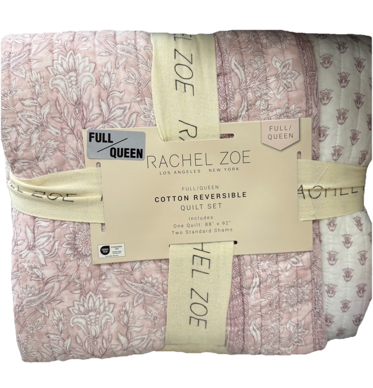 Rachel Zoe Full Queen Cotton Pink Floral Quilt Reversible NEW