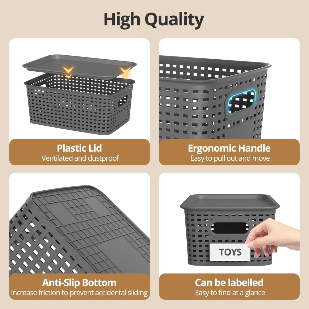 Plastic Storage Basket with Lids, Stackable Small Box Bins for Organizing and...