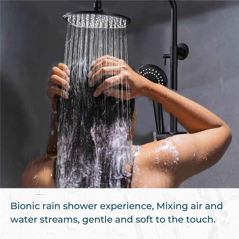 3-Function Thermostatic Shower Faucet Set 8" Round Head Shower Height Adjustable