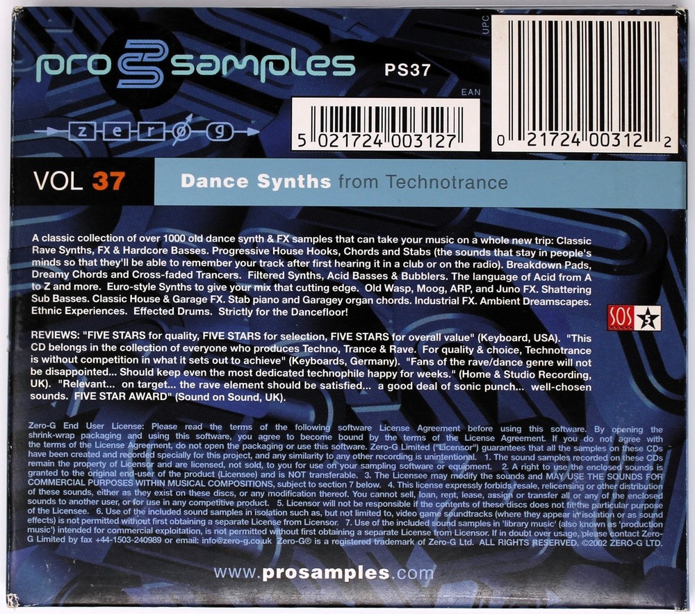 Zero-G Pro Samples Vol.37 Dance Synths Sample/Sound Library/Sampling Double CD