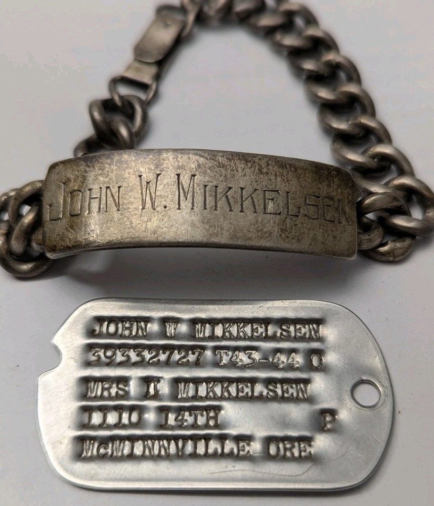 WW2 AAF Dog Tag & Sterling ID Braceley John V Mikkelsen - Danish National