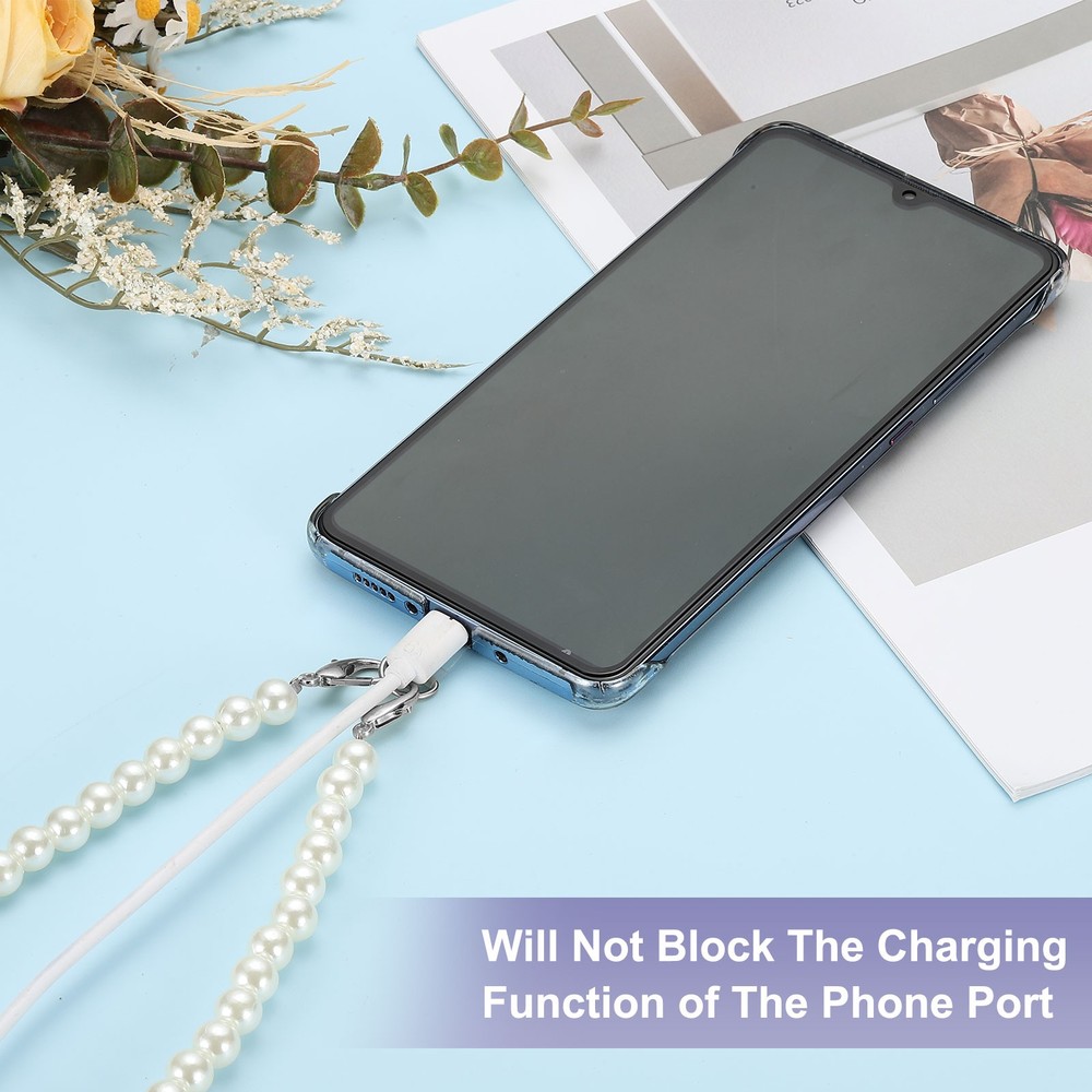 2Pcs Phone Wrist Strap 6" Cellphone Pearl Chain with Tether Tabs & Silver Clasp