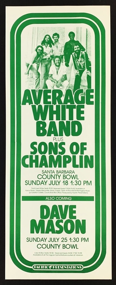Average White Band POSTER Sons Of Champlin Dave Mason 1977 Pacific Presentations
