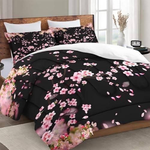 Size Comforter Set with 2 Pillowcases, Spring Pink Tree Cherry Queen Multi 7