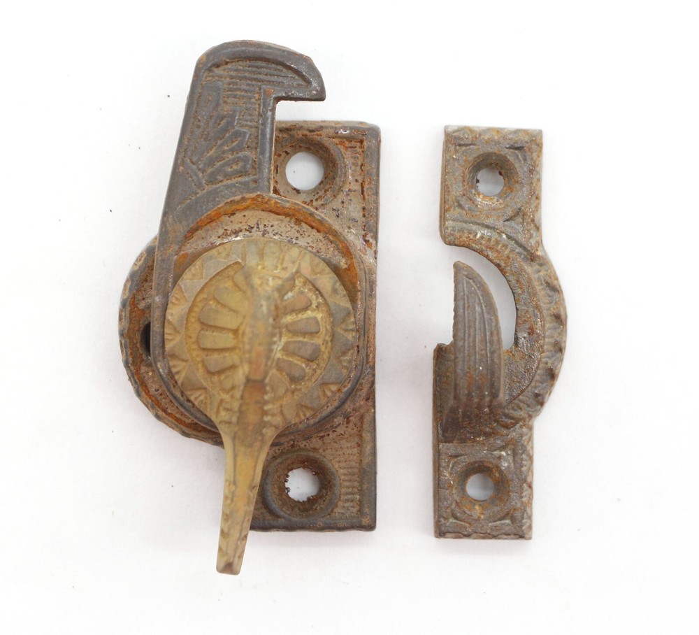 Antique Cast Iron Aesthetic Window Lock with Brass Button