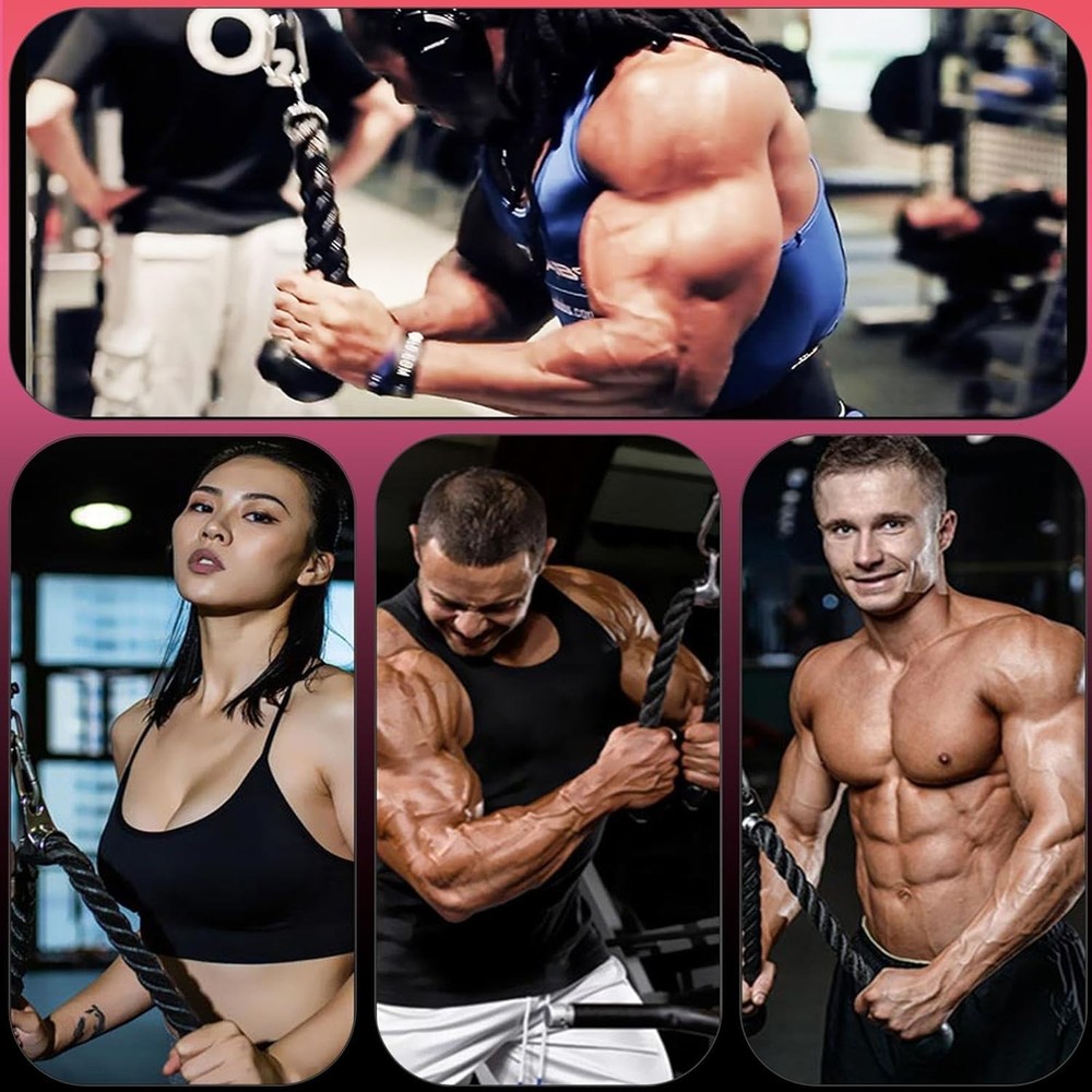 Double Length Tricep Pull Down Rope - 54 Inches Attachment for Cable Machine ...