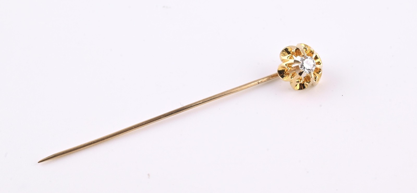 Antique 10K Yellow Gold Diamond Stick Pin Old Euro Old Mine Cut Lapel Tie Pin