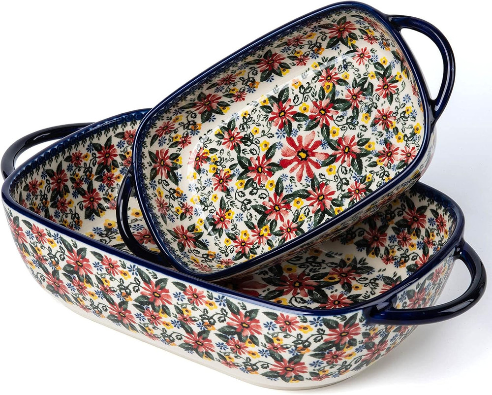 Baking Dish Ceramic Baking Pan Blue Casserole Dish Rectangular Baking Set 2Pcs B