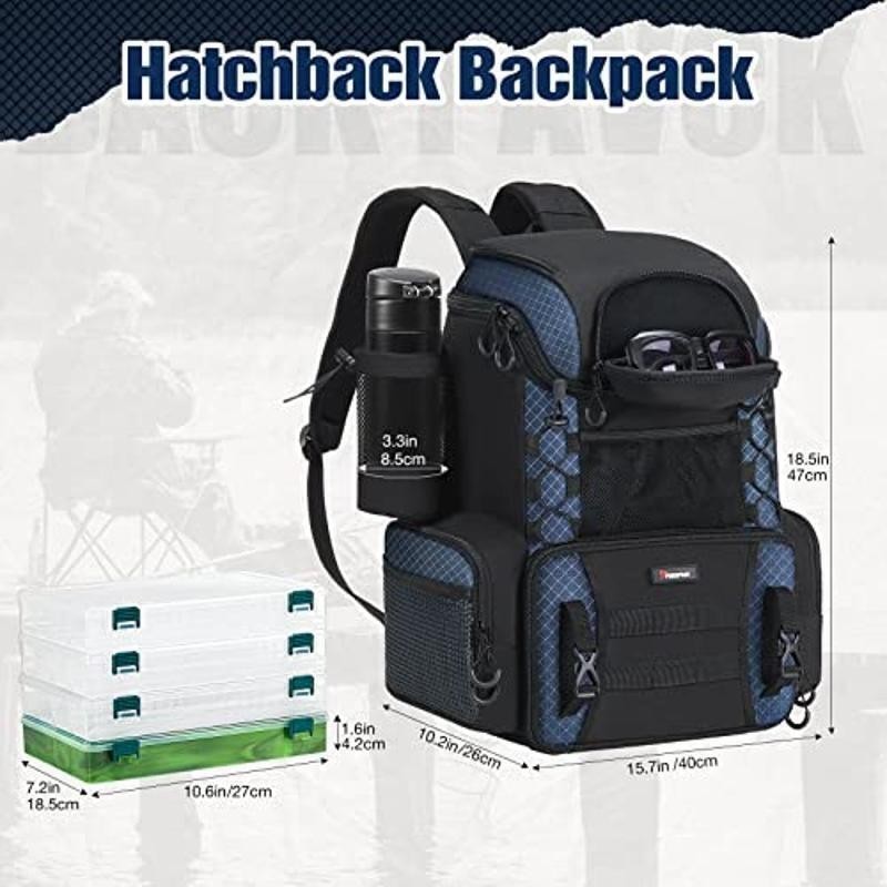 Fishing Tackle Backpack W/ Rod Holders Large Storage Comfortable Design Durable
