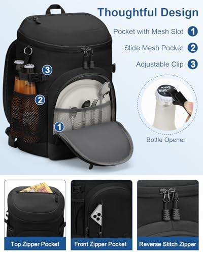 Cooler Backpack Insulated Waterproof,Backpack Coolers Leakproof 30 Cans Black
