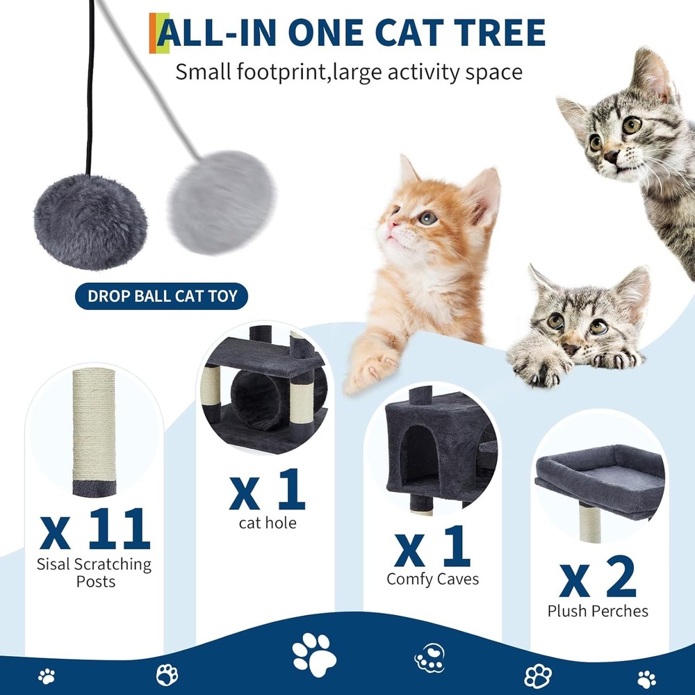 74" Large Cat Tree Multi-Level Tower with Scratching Post Condo Perches Hammock