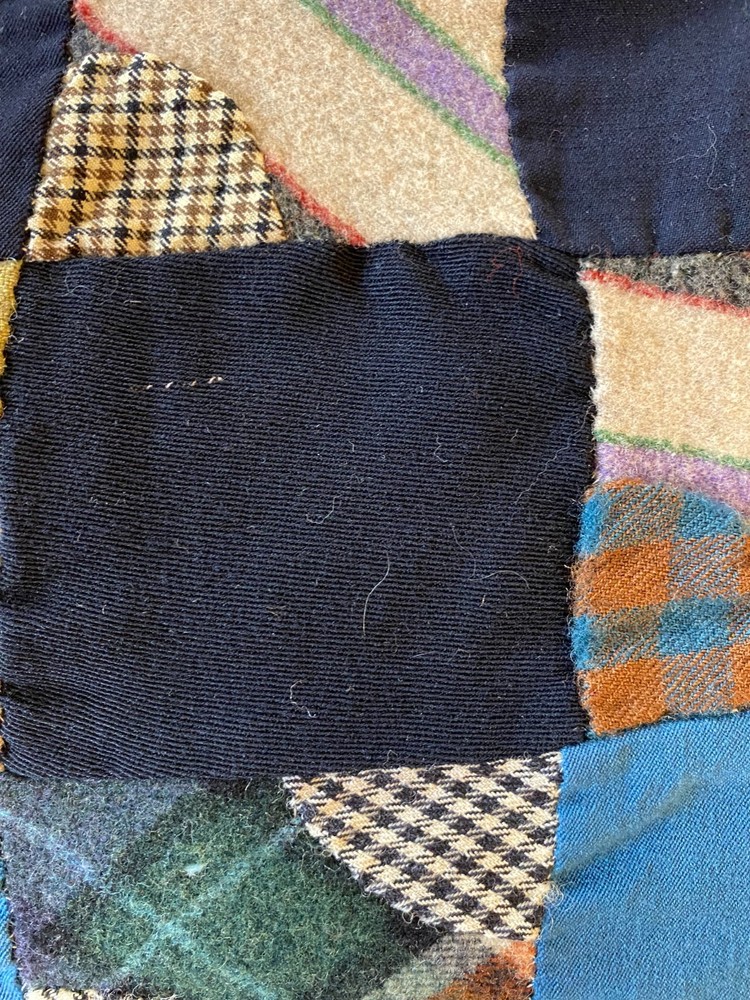 1920s Wool Quilt Drunkard’s Path Variation Antique Patchwork Blanket Heavy 80x65