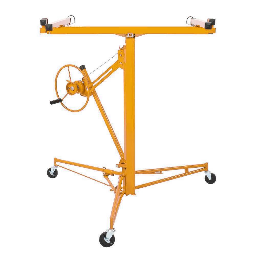 11 FT Drywall Rolling Lifter Panel Hoist Jack Lifter with Lockable Wheels Yellow