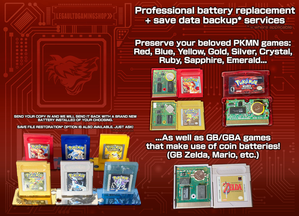 Pokemon Game Battery Holder Upgrade - Professional Replacement Battery Service!