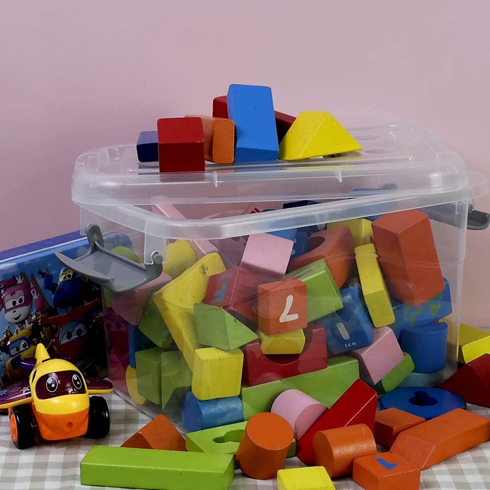 6-Pack Home Storage Bins, Plastic Container, Latching Box with Handle (Grey hand