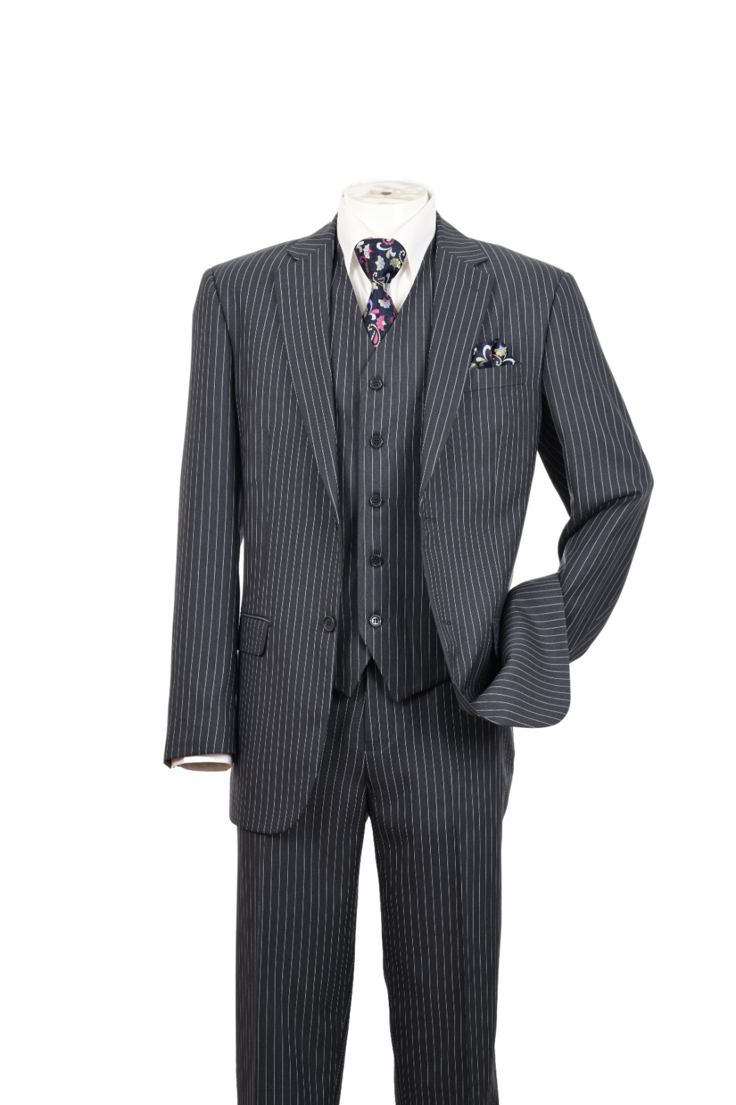 New Men's 3 piece w/ Vest Classic Luxurious Wool Feel Suits 2-Button Pinstriped