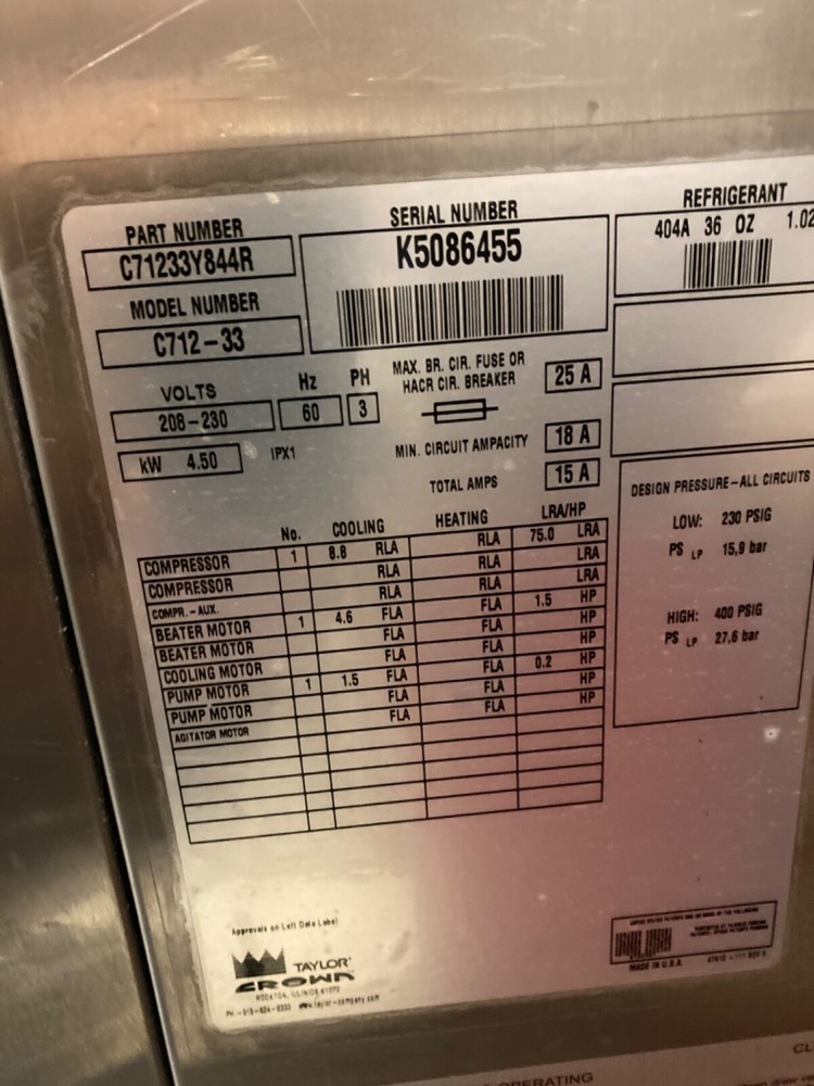 Taylor Soft Serve Freezer Twist - $7500