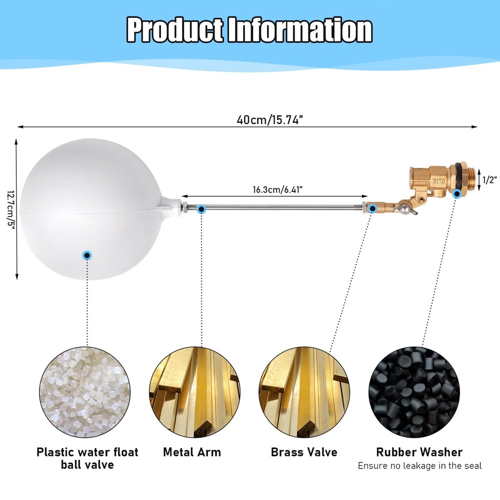 Brass Float Valve 1/2 inchPlastic Water Float Valve with Long Adjustable Arm ...