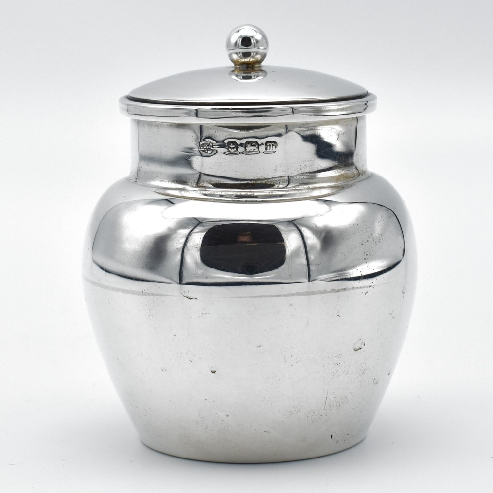 Antique Solid Sterling Silver Miniature Tea Caddy Canister 1911