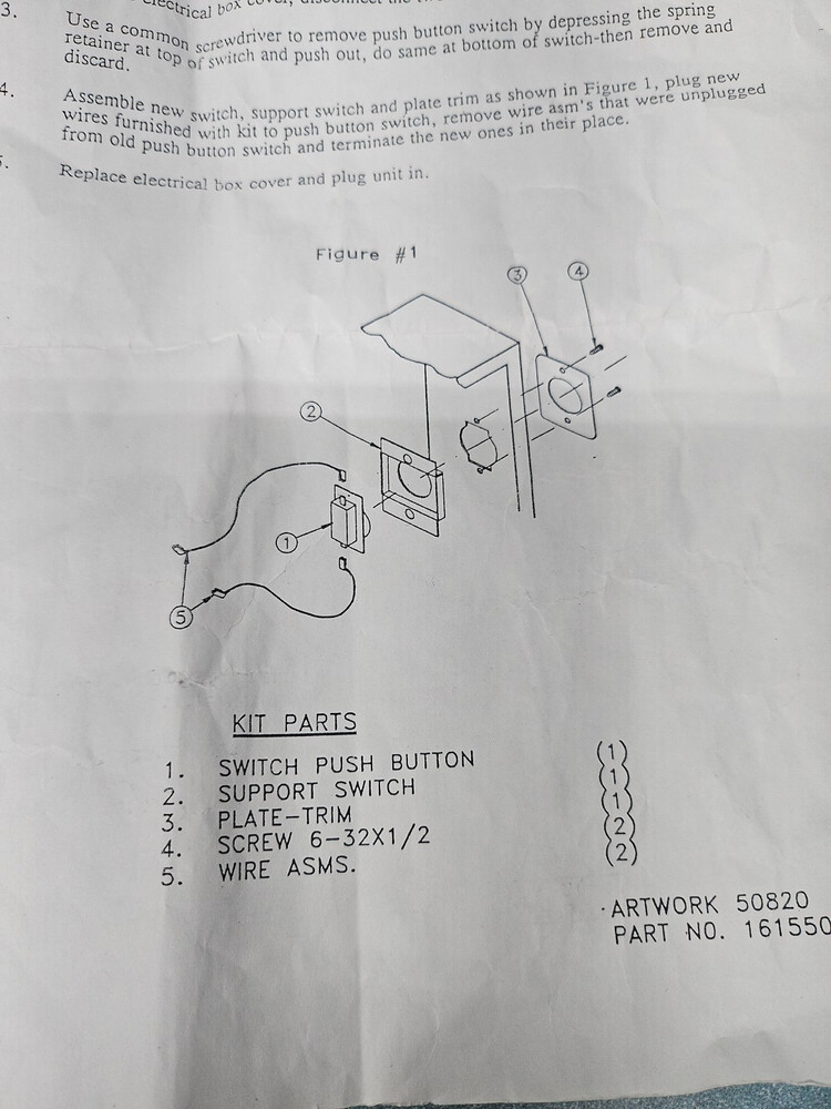 Cornelius 1010034 Switch Replacement Kit RED PUSHBUTTON, BRACKETS, WIRES, SCREWS