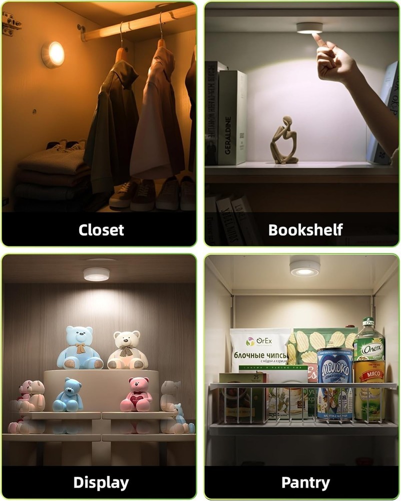 Compact 2.5'' Rechargeable LED Puck Lights - Wireless Touch & Remote Control