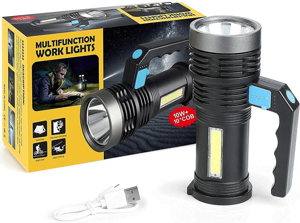 LED Flashlight USB Rechargeable Searchlight Handheld Powerful Camping Torch