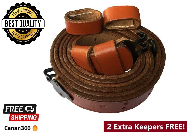 WWII US M1 GARAND RIFLE M1907 LEATHER CARRY SLING - with 2 Extra Keepers