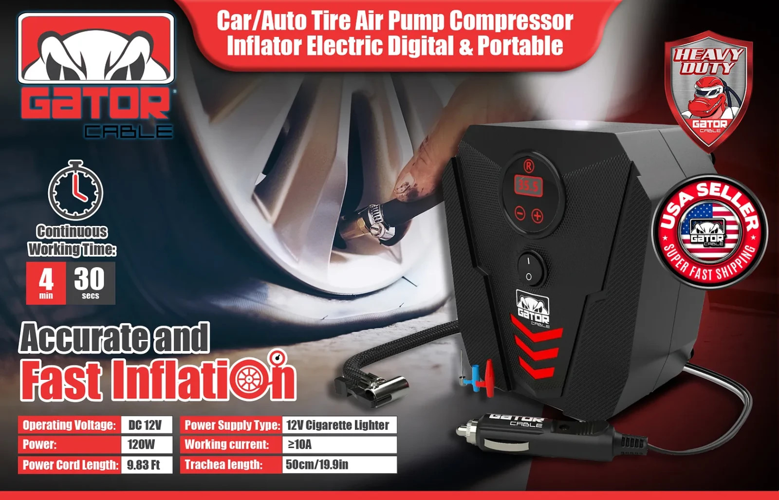 Car Tire Air Pump Inflator Compressor Digital Electric Auto Portable 150PSI 12V
