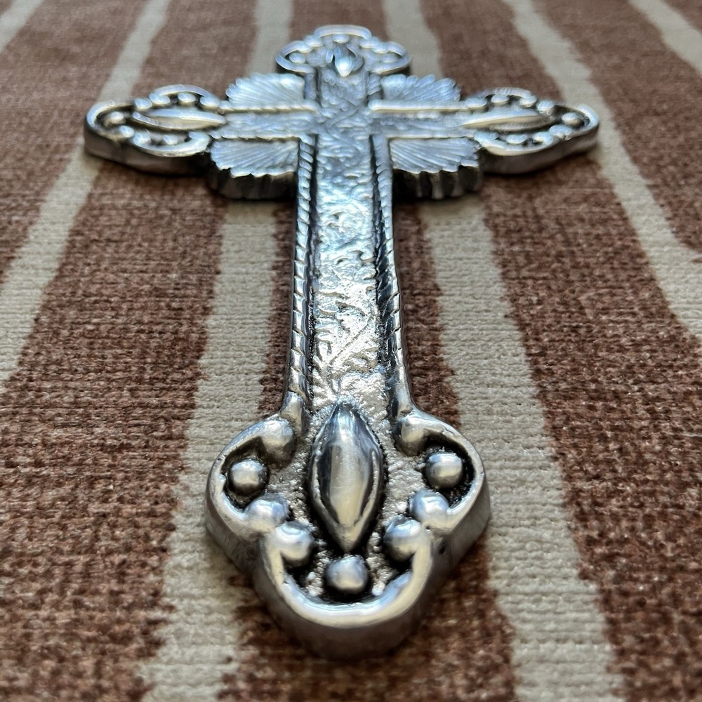 Silver Plated Cross Heart on Fire Cross Latin Christian Faith