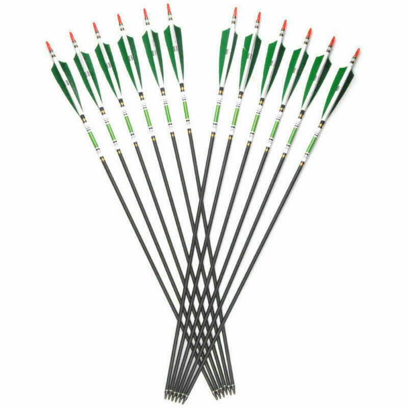 12Pcs 30/32 Carbon Arrows SP500 Turkey Feather Archery For Compound&Recurve Bow