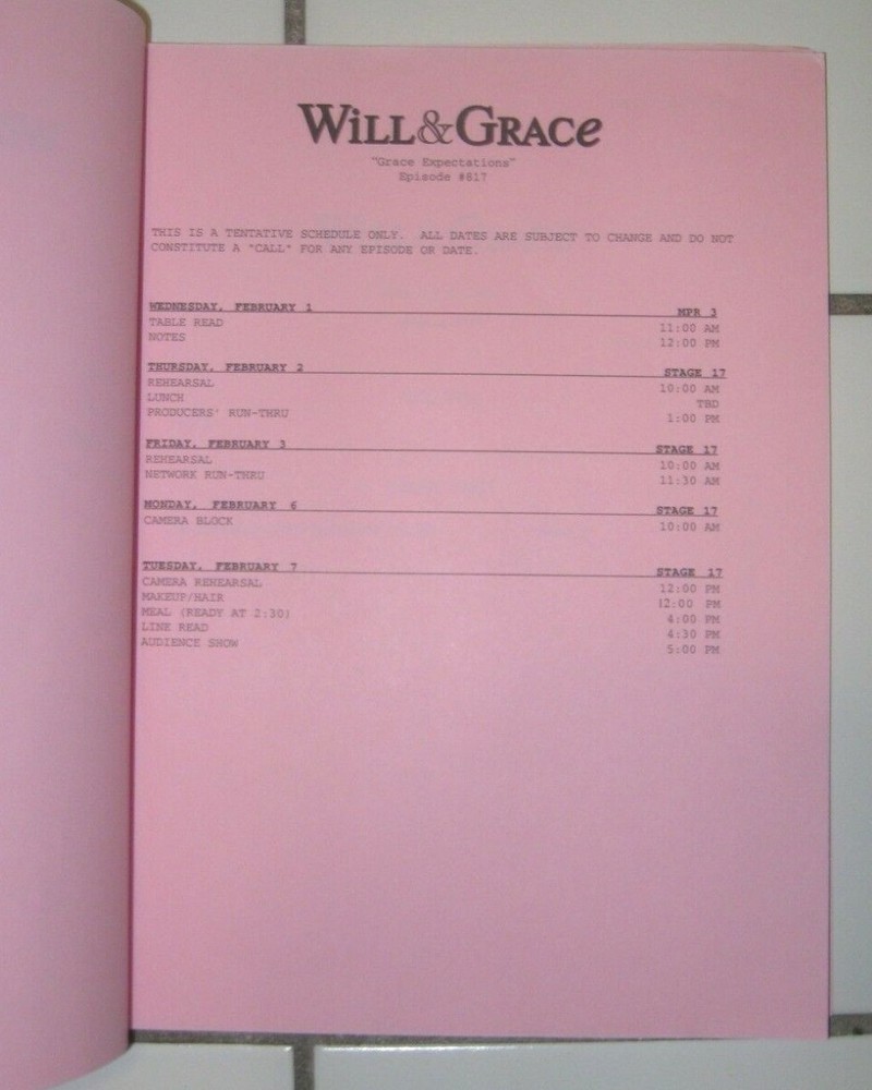 WILL & GRACE ORIGINAL SCRIPT FOR "GRACE EXPECTATIONS" REV. DRAFT SEASON 8 2006