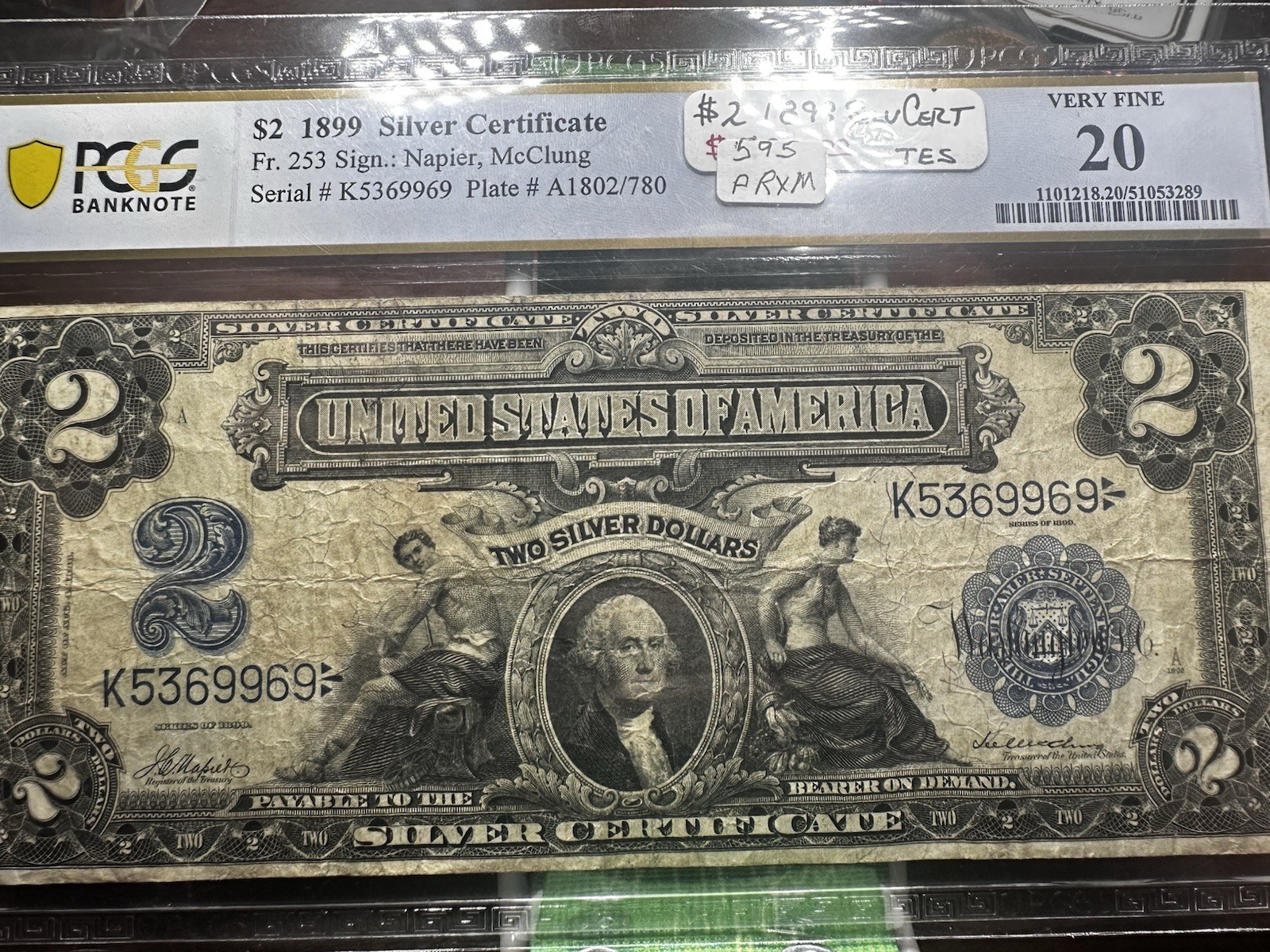 Fr.253 1899 $2 Two Dollars Silver Certificate MINI PORTHOLE, PMG VF 20