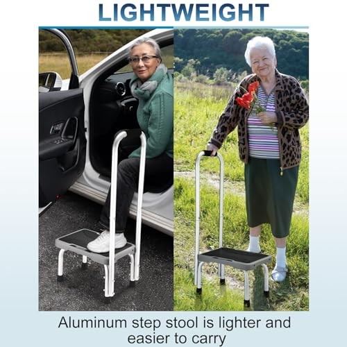 Aluminum Step Stool with Handle for Elderly, Lightweight 1-Step with Handle