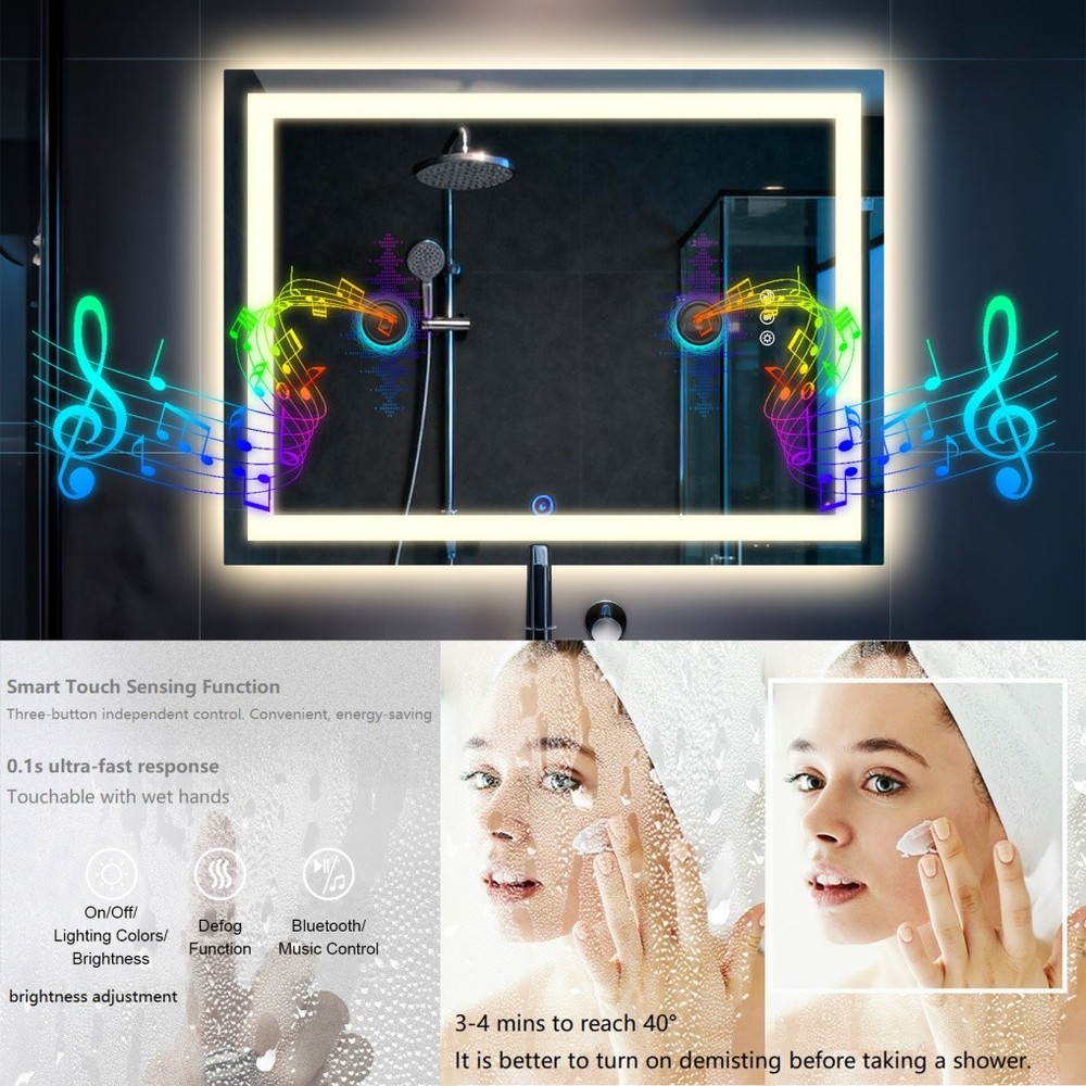 Smart Bluetooth Bathroom Mirror with Double Speakers Backlight Stepless Dimming