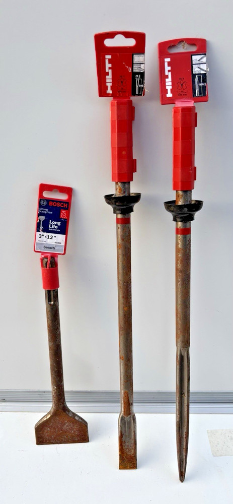 Lot of 3 Concrete Chisel (Scaling Chisel, Flat Chisel, Pointed Chisel) See Desc