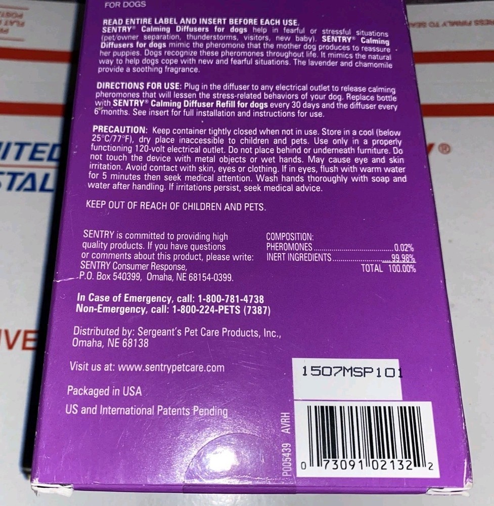Sentry Calming Diffuser Refill for Dogs 1.5 oz Refill Included