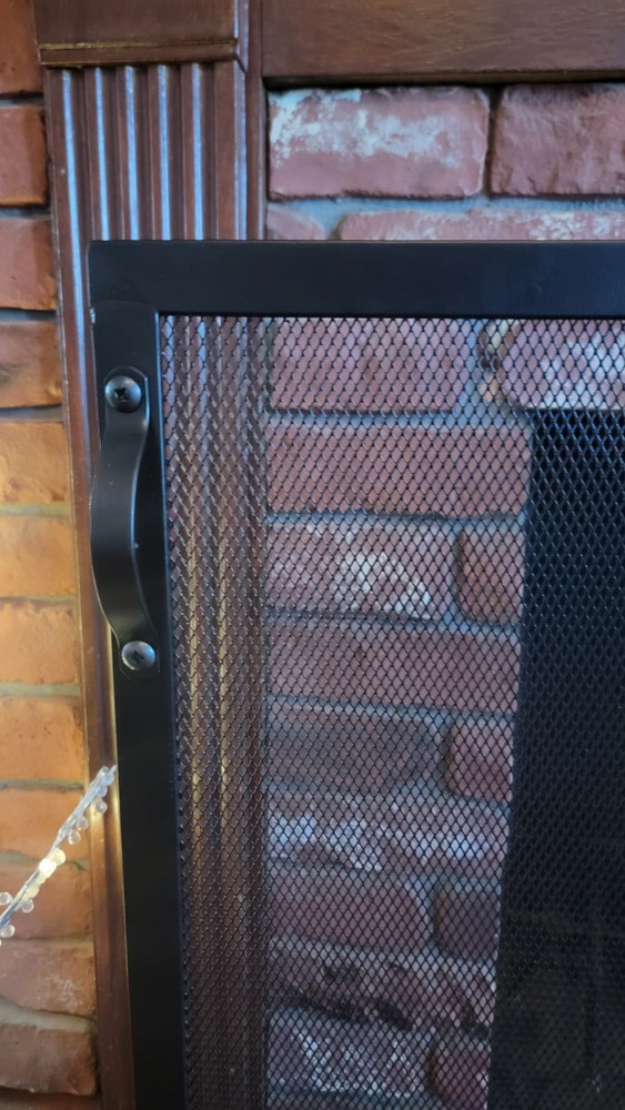 Fireplace Screen, SINGLE PANEL BLACK WROUGHT IRON SPARKGUARD - Medium 44x33