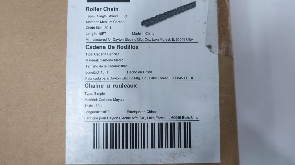 Dayton 2YDW9A Single Roller Chain 10ft