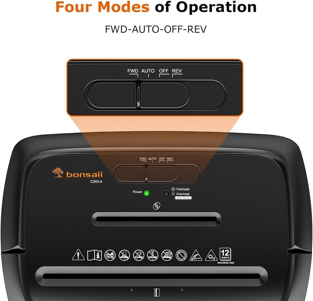 Portable 12-Sheet Office Shredder, High Security