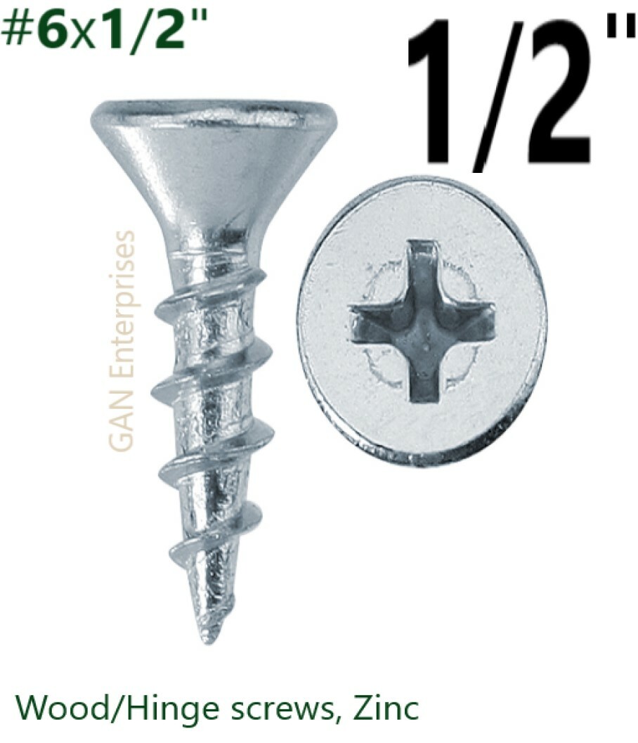 Phillips Flat Head #6 x 1/2", 5/8" or 3/4" Wood particle board MDF screws Zinc