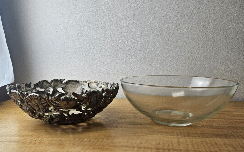 Godinger Silver Art, Co Seashell Bowl Set silver plated bowl and glass bowl 10"