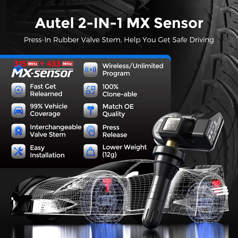 Autel TPMS Sensor MX-Sensor 315MHz & 433MHz Programmable Universal Rubber Valve