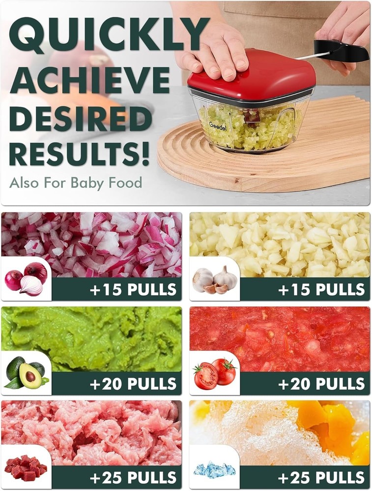 Manual Food Processor: Stainless Steel Pull Chopper with 2-Cup Capacity