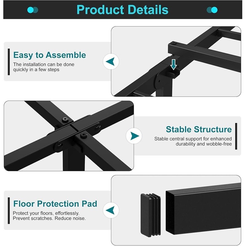 Twin XL Bed Frame Metal Multi-Angle Support Easy Assembly Under Bed Storage New
